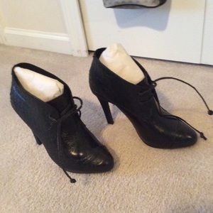 Leather & snake black tie booties
